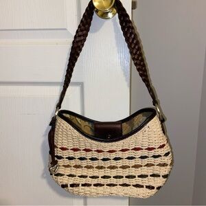 Brighton Woven Straw Purse with Colorful Accents and Leather Strap